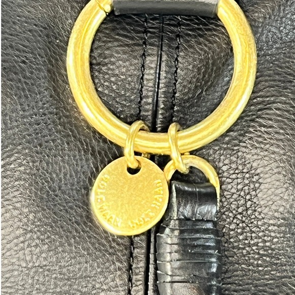 Cole Haan Black Leather Tote Bag Gold Ring Tassel Zipper Top Shoulder Bag - Picture 2 of 15